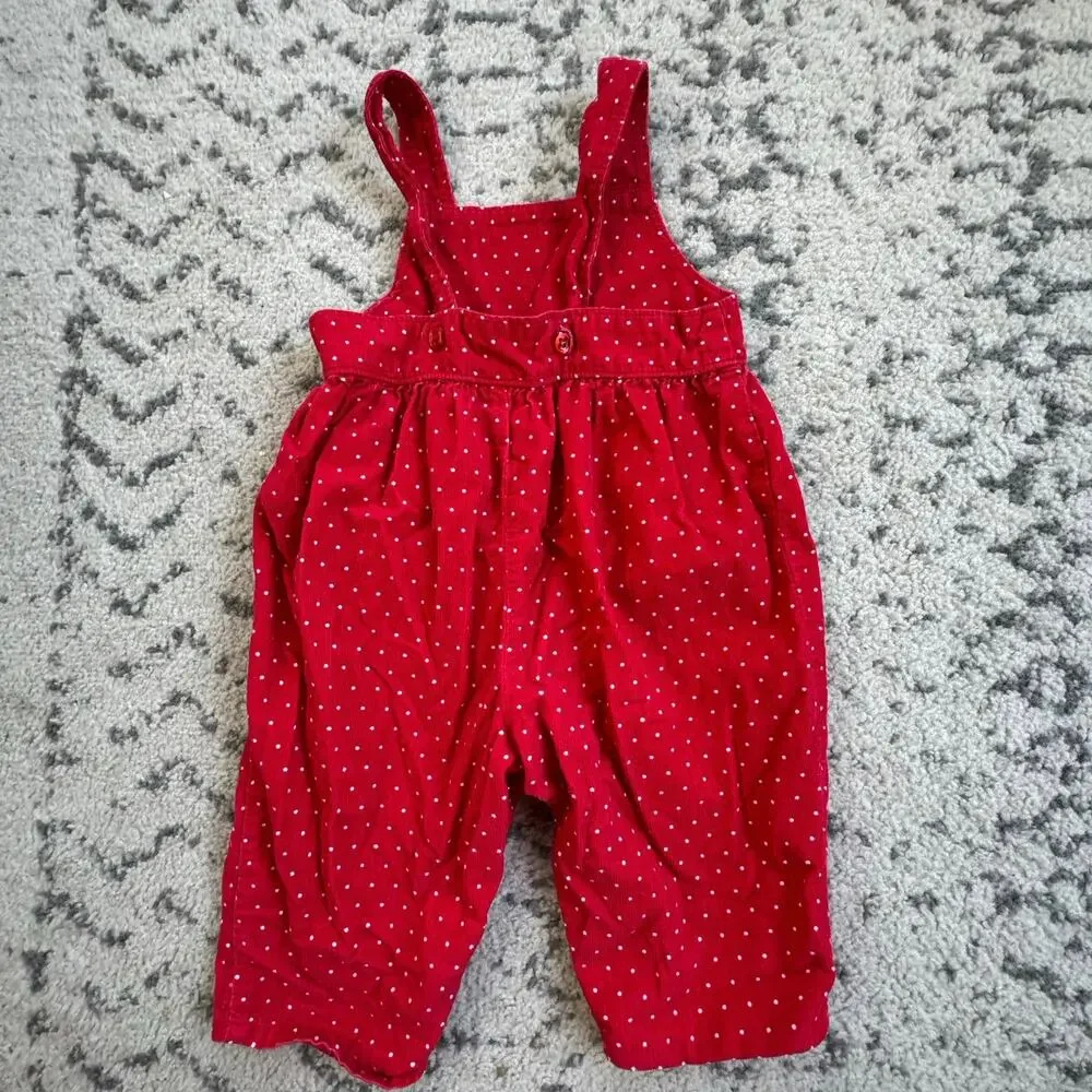 Vtg OshKosh Red Corduroy Polka Dot Overalls Embroidered Farm Animals 12M